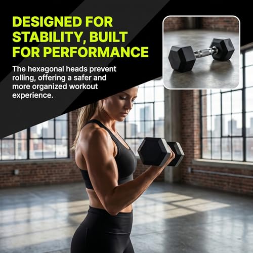 5-100 lb Rubber Hex Dumbbell Set | Heavy-Duty Free Weights for Home Gym Strength Training, Muscle Building & Full Body Workouts, No Rack Included - size: 100 lb, Pair