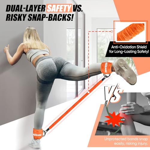 KUZARO Ankle Resistance Bands with Cuffs, Ankle Weights Bands for Working Out, Women Leg and Glutes Workout Equipment, Exercise Bands for Kickbacks, Butt and Booty Trainer, Home Gym Fitness Equipment - color: Orange
