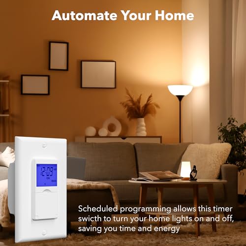 BN-LINK 7 Day Programmable in-Wall Timer Switch for Lights, Digital Light Switch Timer Indoor, Single Pole and 3 Way (Compatible with SPDT) Both Use, Neutral Wire Required, Blue Backlight, ETL Listed - color: Blue Backlight, size: 1 Pack