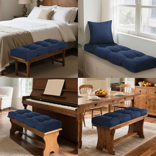 ELFJOY Non Slip Tufted Bench Cushion for Indoor Furniture 34"x16" Navy | 3.5" Thick, Soft and Breathable Fabric, Skin-Friendly, for Dining Entryway Window Storage Bench, Comfort for Long Sitting - color: Navy