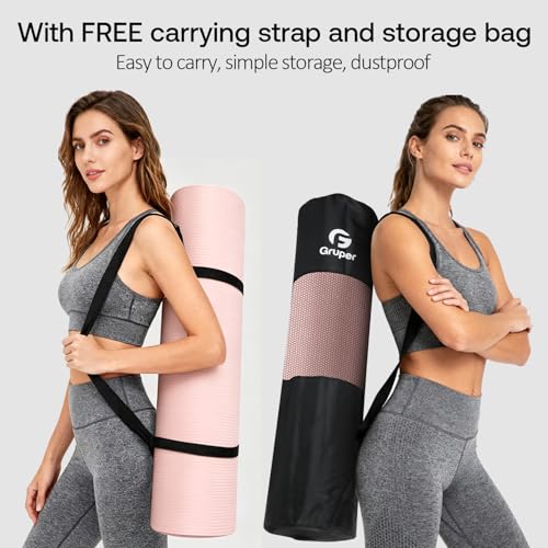 Gruper Yoga Mat Non Slip NBR Extra Thick Yoga Mat, 72"L x 32"/24"W x 0.6"/0.4"TH (185cm x 80cm/61cm x 15mm/10mm), Anti-Tear Exercise Mat with Carrying Strap and Bag, Workout Mats for Yoga, Pilates - color: Pink, size: 72 x 24 x 0.4 inches