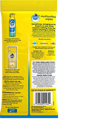 Pledge Multi-Surface Furniture Polish Wipes, Works on Wood, Granite, and Leather, Cleans and Protects, Fresh Citrus - Pack of 6 (150 Total Wipes) - size: 25 Count (Pack of 6)