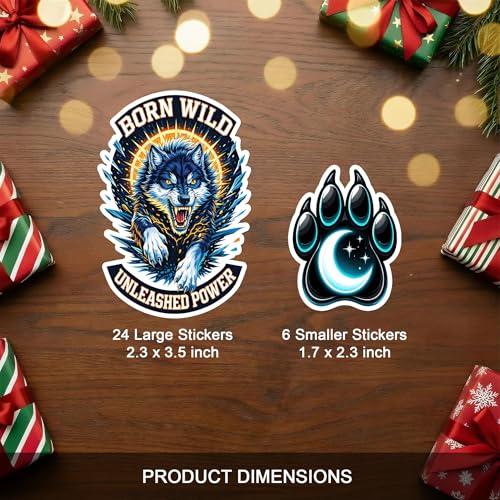 30 PCS Wolf Stickers Pack, Alpha Wildlife Animals Cool Decorations | Vinyl Waterproof Wolves Decals Fantasy Lunar for Car Laptop Water Bottle Bike Helmet Scrapbook Gifts Adults Teens Students - color: Wolves Sticker