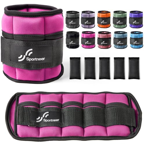 Sportneer Adjustable Ankle Weights Set - 1 Pair (2-10 lbs) Removable Sandbags for Women & Men, Comfortable Neoprene Leg Weights for Walking, Running, Pilates, Yoga, Home Workout & Physical Therapy - color: Pink