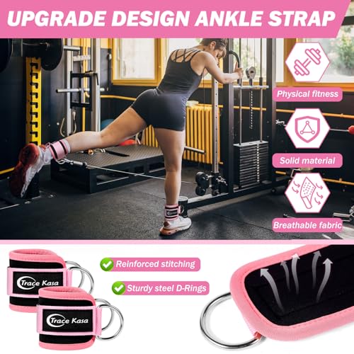 Barbell Pad Set: 10 PCS Gym Equipment Accessories | Squats Hip Thrusts Pad Ankle Straps for Cable Machines Women Men Hip Resistance Band Weight Lifting Straps Wrist Wraps - color: Pink