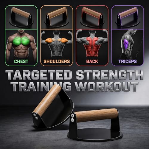 Heavy Duty Push Up Bars with Beech Wood Handles, Iron Push Up Stands for Floor, 220LBS Support Non-Slip Portable Pushup Handles, Home Gym Equipment for Chest Arm Full Body Strength Training Men - color: Black (circular)