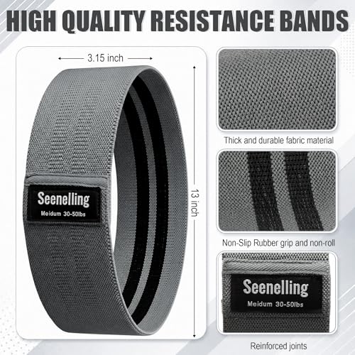 Seenelling 36 Pcs Fabric Resistance Bands for Working Out Non Slip Stretch Exercise Bands Bulk for Women Men Home Gym, Pilates, Yoga, Booty, Leg Training - color: Gray, style: Heavy Resistance