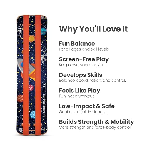 GIBBON SlackBoard, Balance Board Kids & Adults, Slackline Balance Trainer | 1 & 2 Line Options, Slack Board, Core Workout Equipment, Home Gym Training, Standing Desk Exercise, Yoga, Agility, Pilates - color: Astro Plus with Stand