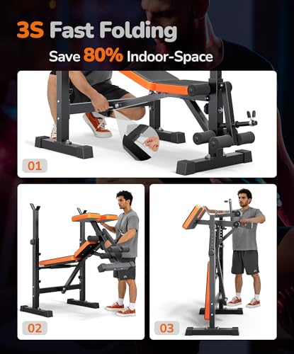 Multi-Function All in 1 Weight Bench Set - Multi-Positions Heavy Duty Weight Lifting Sit Up Bench Workout Benchs Folding Bench Press for Home Gym - color: Orange