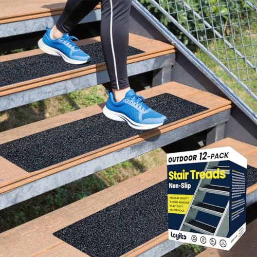 8" x 30" Anti Slip Traction Treads Tape (12-Pack), Pre-Cut Grip Tape for Stair Steps Outdoor, Waterproof Black Non Slip Stair Treads for Floor Safety, Easy to Install - color: Black, size: 8" x 30"