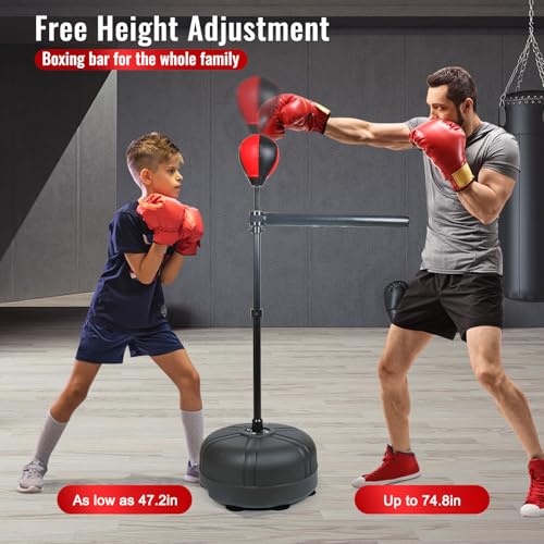 Boxing Bag with Stand, 46.4"-72.8" Height Adjustable Freestanding Spinning Bar, Boxing Reflex Bag for Home Gym & MMA Training - color: Red Black