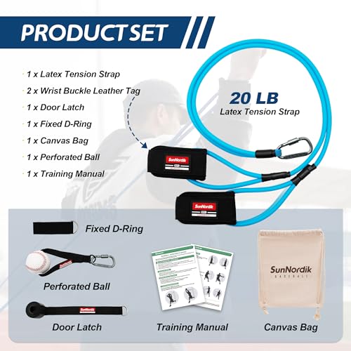 SunNordik Resistance Bands for Pitchers with Carry Bag | Baseball & Softball Training Gear, Build Arm Strength for Pitching & Throwing, Training Bands Suitable for All Skill Levels - size: 20LB (High School Level)