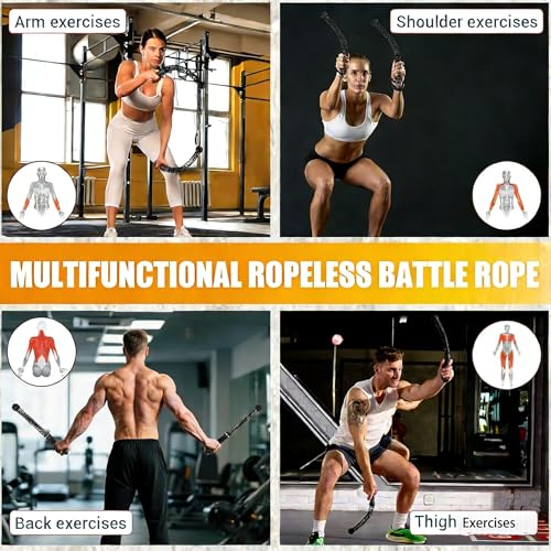 Weighted Ropeless Battle Ropes for Home Gym: 2PCS Heavy Duty Cordless Battle Ropes with Portable Storage Bag for Strength Building, HIIT Workout and Aerobic Training for Men & Women, Black 3 - color: Black 3