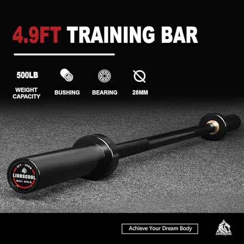 LIONSCOOL Premium 4ft/4.9ft/6ft Barbell for Strength Training and Olympic Weightlifting, 2 Inch Weight Bar for Squats, Curls, Deadlifts, Presses, Hip Thrusts, 350lbs/500lbs Capacity - color: Black, size: 4.9 ft