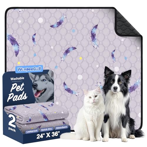 Washable Dog Pee Pads, Non-Slip Waterproof, 24 x 36 in, 2 Pack, Feather | Super absorbent, waterproof and non-slip; washable, reusable dog pads for crates, playpens, floors, furniture and travel - color: Feather Pattern, size: 24"x36"(Pack of 2)