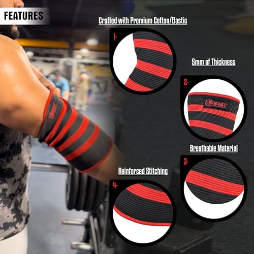 Beast Power Gear Elbow Sleeve (Pair) Dual-Ply Elbow Support & Compression for Powerlifting Weightlifting Heavy Bench Press Men & Women (Black/Red, 2X-Large) - color: Black/Red, size: 2X-Large