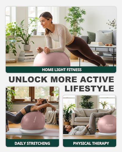 Trideer Yoga Ball Chair with Base for Office Desk, Exercise & Stability Ball Seat, Pilates Ball for Core Training, Pregnancy Ball, Back Pain Relief & Active Sitting - color: Pink, size: XL(27-30ines/68-75cm)