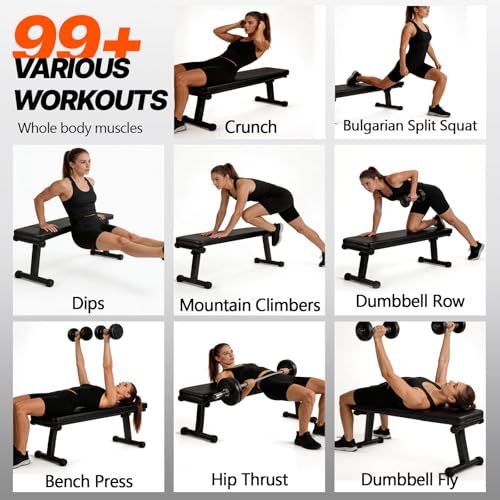 Flat Weight Bench, Foldable Flat Bench, Weight Training | for Multi-Purpose Sturdy Strength Training Workout Bench, Space-saving Bench Press Flat Exercise Bench, for Home Gym