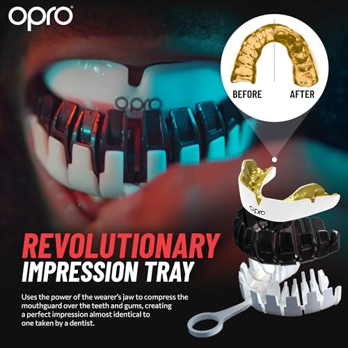 OPRO Instant Custom-Fit Mouthguard – Dentist Level Gum Shield Adult and Kids – OPRO Mouth Guard Boxing and MMA, Self-Fit Gum Shield Rugby – Maximum Protection with Dental Warranty (USA Silver) - color: Usa Silver, size: Adult (10+)