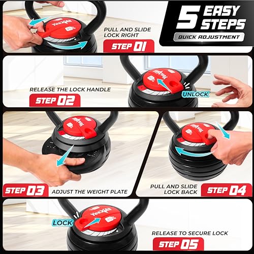Yes4All Adjustable Kettlebell Set, 20–40 LB Weight Set, Solid Cast Iron Handle with Spacer Disks & Secure Lock, Space-Saving Kettlebell for Home Gym Strength Training, Black - size: 40.0 Pounds