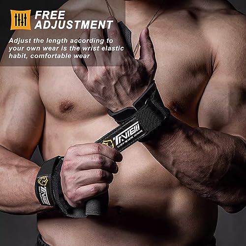 TAVIEW Wrist Straps for Weightlifting for Maximum Grip Support - Lifting Deadlift Strap & Weight Lifting Grips Gloves for Working Out Pull Up Deadlifting & Shrugs - color: Rubber (Black)