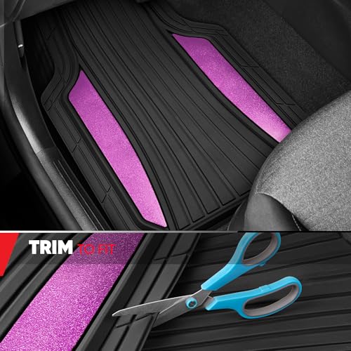 Motor Trend ChromeTech Car Floor Mats Full Set - Durable Rubber Floor Mats for Cars with Two Tone Accent, All Weather Interior Protection for Front and Rear with Non-Slip Backing, Black & Pink - color: Black & Pink