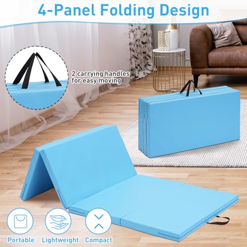 Gymnastics Mat, 3FTx6FT / 4FTx8FT 2" Thick Folding Kids' Gymnastic Tumbling Mat for Home Gym Exercise & Play - color: 3x6FT-Light Blue
