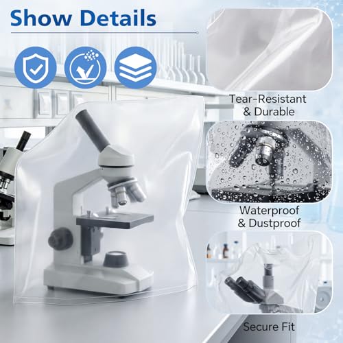 Wonderjune 2 Pack Thick Plastic Microscope Dust Cover, Full Sealed Waterproof Protective Case 22 x 13 x 21 in, Fit Full Size Standard Microscopes