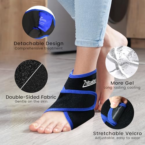 Ankle Ice Pack Wrap Reusable Gel Cold Compression for Foot Discomfort Ice Wrap for Feet Swelling and Recovery Plantar Fasciitis Achilles Tendonitis Sprained Ankles Heel Spur Pain Relief (Black) - color: Black