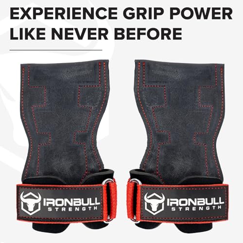 EZ Gripz PRO V2 Lifting Grips for Weightlifting: Weight Lifting Straps for Gym with Adjustable Wrist Neoprene Padding Gripps - Lifting Hooks, Wrist Wraps & Gloves Alternative for Deadlifts & Rows - color: Black/Red, size: Large