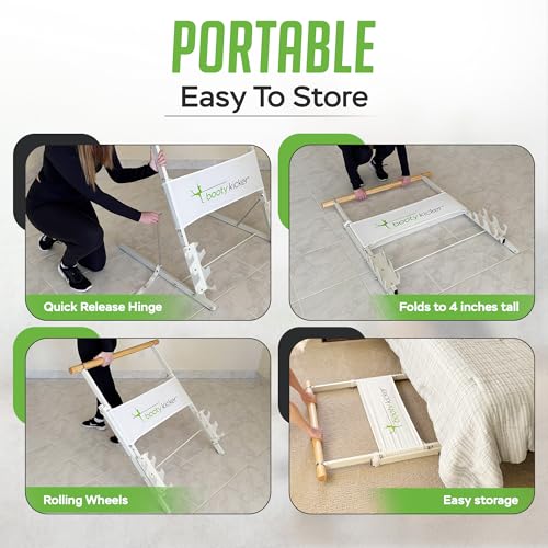 Portable Folding Exercise Bar for Barre, Balance and Ballet Home Workouts | Authentic Booty Kicker, Strong Freestanding Stable Design, Solid Steel and Wood Workout Equipment - color: White