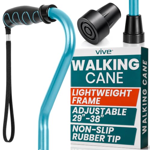Vive Walking Cane for Women, Men, Elderly - Patented Offset Grip - Lightweight Adjustable Walking Aid with a Non-Slip Tip - Sturdy Balancing Mobility Aid for Seniors - color: Teal