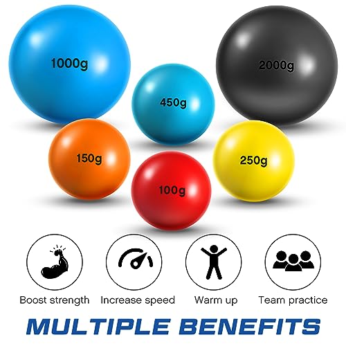 Hungdao 6 Pcs Weighted Plyo Training Balls Variable Plyo Weighted Balls Practice Weighted Baseball Weighted Ball Set for Throwing Pitching Power Improving Accessories, 6 Colors - size: 3.5 to 70.5 Oz