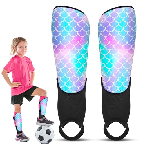 Soccer Shin Guards for Kids Girls Toddler, Shin Pads Shin Guard Equipment with Ankle and Leg Calf Protection Shin Guards Soccer for Kids 2-7 Years - color: Blue Mermaid