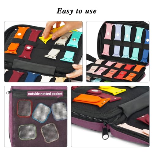 PACMAXI 20 Watch Bands Storage Carrying Case Compatible with Watches,Expandable Watch Band Holder Stores 20 Watch Bands Fit for Most Sizes of Watch Straps,Organizer for Watch Bands, Bag Only (Purple) - color: 1-purple