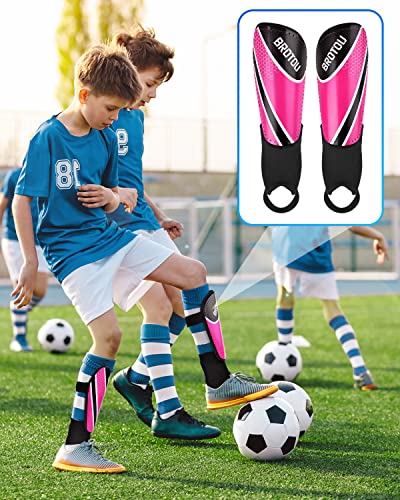 BROTOU Shin Guards Soccer Youth, Soccer Shin Guards for Kids 3-15 | Light Weight Adjustable Straps Shin Pads Protection Equipment with Ankle and Leg Calf Protection - color: PINK, size: Small