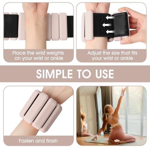 Wrist Weights Set of 2, Wearable Wrist Ankle Weights for Women & Men, Silicone Weighted Bangles Adjustable Arm and Leg Weights for Walking Yoga Pilates Running Dance Gym 2lb - color: Beige Pink