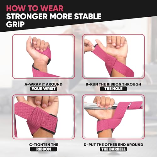 Lifting Straps for Weightlifting, Weightlifting Cotton Straps with Neoprene Padding for Men women Gym Wrist Straps for Bodybuilding powerlifting, Strength Training and Deadlifting - color: PINK