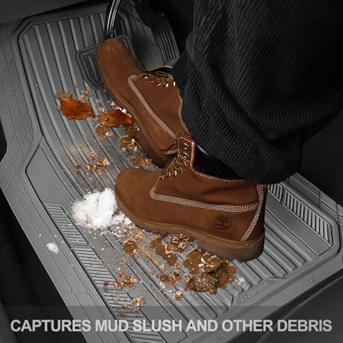 CAR PASS Heavy Duty Sporty Rubber Car Mats, Deep Dish All Weather Car Floor Mats Full Set, Waterproof Anti-Slip Automotive Matts Rugs Trim to Fit for Most Sedans SUVs Vans, 4-Piece All Gray - color: gray