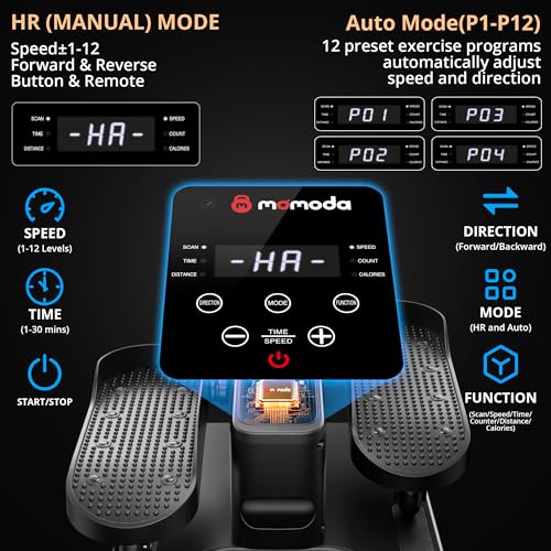 MOMODA Under Desk Elliptical Machine, 2 in 1 Electric Seated Pedal Exerciser with 12 Adjustable for Senior & Home & Office, Forward & Reverse, Manual & Auto - size: Large