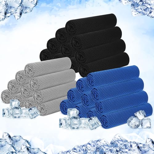 Hosuly 30 Pack Cooling Towels, 40"x12" Ice Breathable Soft Chilly Sweat Rag Microfiber Workout Rags for Gym Cooling Towels for Neck and Face for Yoga Golf Sport Running - color: Black, Dark Blue, Light Gray