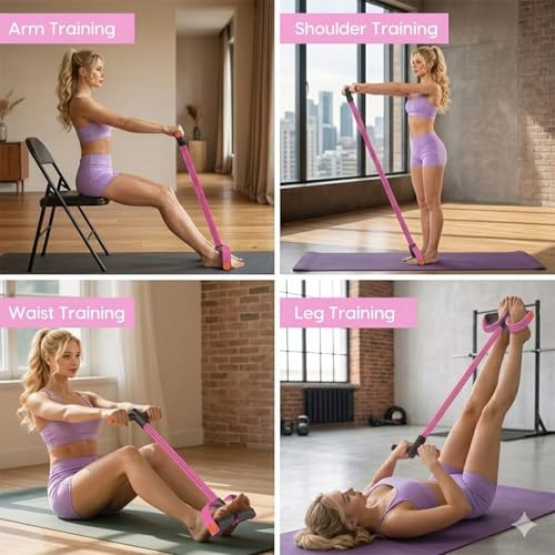 6-Tube Pedal Resistance Band with Handles, Pink | Upgraded 6-Tube, Pedal Puller for Home Workouts, Full-Body, Core Strength, Arm Training and Leg Exercises