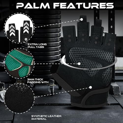 BEAST RAGE Workout Gloves for Men & Women - Fingerless Gym Gloves with Palm Protection, Breathable & Lightweight for Weightlifting, Cycling & Pull Up - color: Black, size: Medium