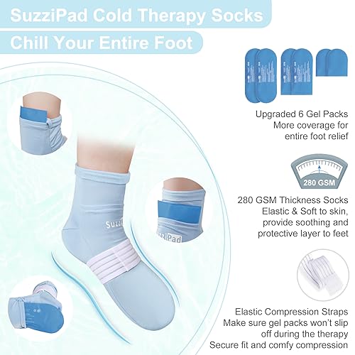 Suzzipad Cold Therapy Socks and Hand Ice Pack, Cooling Gloves for Chemotherapy, Stress Relief Caps, Ideal for Carpal, Chemo Care Package for Women & Men, S/M | Dual-layer &Washable Cover for Chemotherapy Must Haves to Soothe Neuropathy Soreness for Treatm
