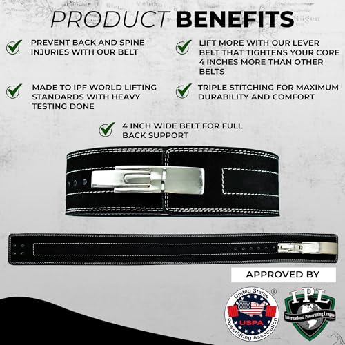 Flexz Fitness Lever Weight Lifting Belt Leather - 10MM 13MM Powerlifting Gym Belts for Men & Women - Lower Back Support for Weightlifting Deadlifts Squats Heavy Duty IPF Bodybuilding