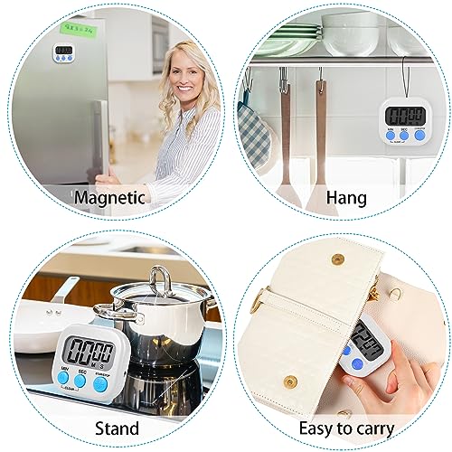 Weewooday 12 Pcs Digital Kitchen Magnetic Timer Bulk Classroom Count up Countdown Egg Timer Cute Desk Stopwatch for Back to School Teacher Kids Cooking Office(White,Stylish Style) - color: White, style: Stylish Style