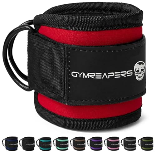 Gymreapers Ankle Straps For Cable Machine Kickbacks, Glute Workouts, Lower Body Exercises - Adjustable Leg Straps with Neoprene Padding - color: Red, size: Single