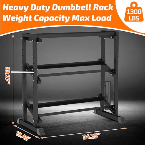 PLKOW Adjustable 3-Tier Dumbbell Rack with Barbell & Weight Plate Storage for Home Gym, Heavy Duty Steel Weight Rack Stand, Angle Height Width Adjustable Gym Organizer - color: Deep Black