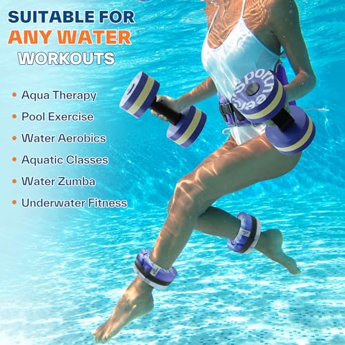 Sportneer Aquatic Exercise Equipment Water Aerobics Combo Set Includes High Density Water Weights Dumbbell Aqua Belt Water Ankle Weights for Pool Exercise Aquatic Therapy Pool Fitness Water Exercise - color: Purple, style: Aqua Exercise Set with Foam Cuff