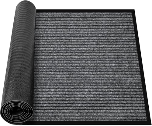 MYFAMIREA Commercial Floor Mat 4' x 15' Extra Large Front Door Industrial Rug Heavy Duty Brush Step Entrance Mat Weather Utility Rug with Non Slip Rubber Backing Low Profile for Entryway,Charcoal Grey - size: 4 x 15 Feet